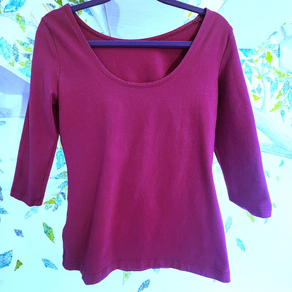 EUC Boston Proper Dark Pink 3/4 Sleeve Top S